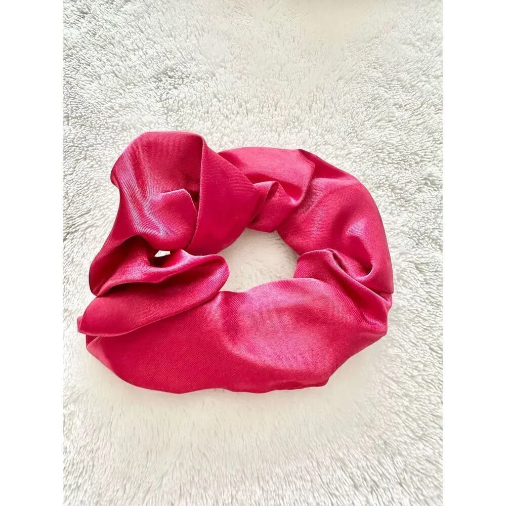 Red hot pink color satin hair scrunchie